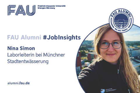 Grafik FAU Alumni Jobinsights der Friedrich-Alexander-Universität Erlangen-Nürnberg zeigt Laborleiterin der Münchner Stadtentwässerung Nina Simon