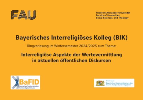 Poster zur Die Ringvorlesung "Interreligiöse Aspekte der Wertevermittlung in aktuellen öffentlichen Diskursen"